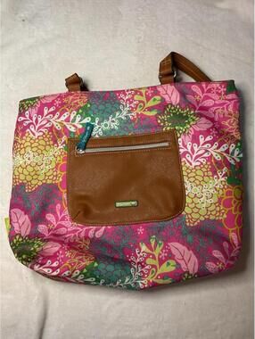 Lily Bloom Tote Bag Colorful Floral Reef Print